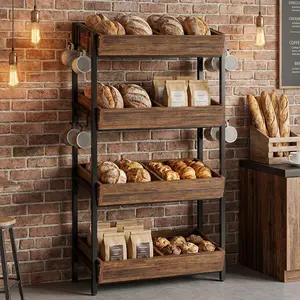 Small Space Snack Rack with Hooks | 4-Tier Storage Organizer for Kitchen & Store