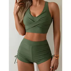 High Waist Drawstring Bikini Set • Old Money Y2K Swimwear • Tummy Control Modest Two Piece Bathing Suit For Women