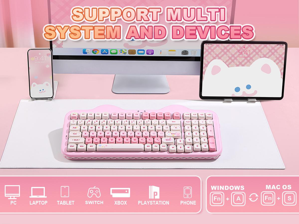 YUNZII C98 Wireless Mechanical Keyboard, 99-Key with Number Pad, BT5.0/2.4G/USB-C Hot Swap Gasket Mount with PBT MOA Keycaps, Custom RGB, Cute Cake Keyboard for Win/Mac
