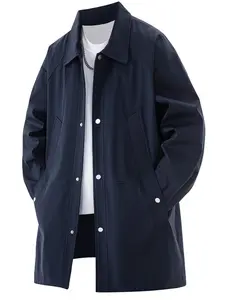 Men's Mid-Length Oversized Windbreaker Jacket, Coats, Outdoor Stylish Versatile Spring & Fall Trendy Business Loose Fit Lapel Anti-Wind Top