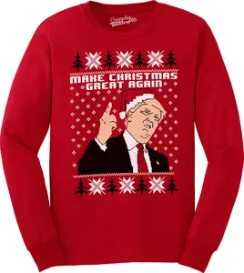 Make Christmas Great Again Funny Ugly Christmas Sarcastic Graphic Men Sweatshirt Funny Sweater Christmas Crew Neck Funny Knit Pattern Long Sleeve Crew Novelty Sweatshirts for Men Red