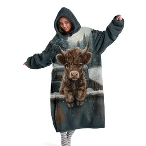 hoodie blanket，Wearable Blanket、Cozy Hooded Blanket, Wearable Throw, Snow Truck Highland Cow Pattern, Soft Flannel, Perfect for Sofa, Home, Air Conditioning, Nap, Office Bed, Camping, Travel、Christmas Gift,Valentine's Day gift