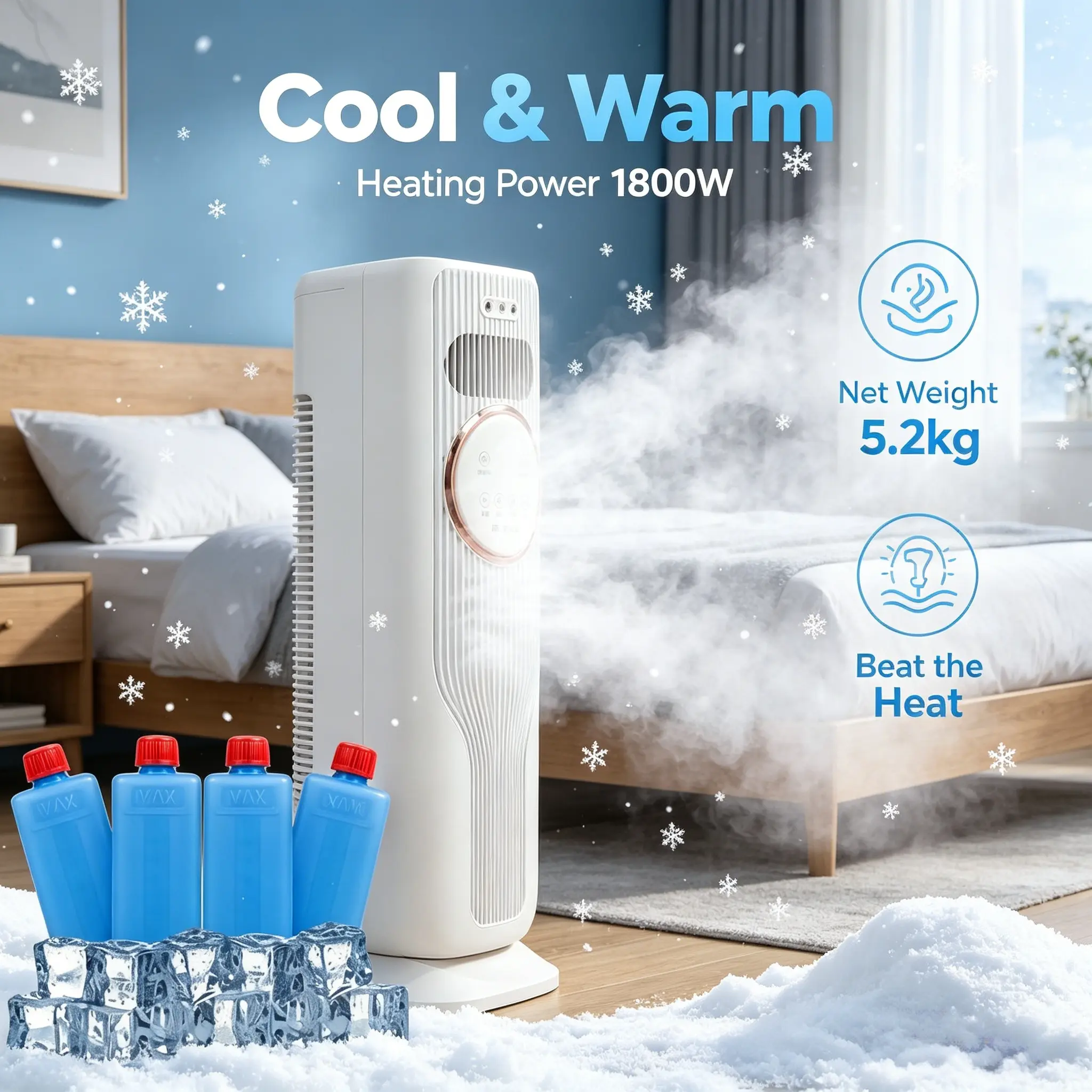 2026 New Arrival 12000BTU Portable AirConditioner - Ice Crystal Air Cooler Fan (Water &Ice) Ultra Quiet Fast Cooling Mobile AC, Smart24H Timing Energy Efficient, Suitable for BedroomOffice Living Room, Summer Comfort Cool All Day,TikTok Mid Year Sale