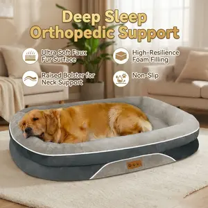 Orthopedic Dog Bed, Extra Large Dog Bed, Dog Sofa for Large Sized Dogs with Full-Surround Bolsters, Dual-Sided Dog Cooling Bed with Memory Foam, Washable Sofa with Nonslip Bottom, Light Grey