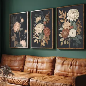 Floral Pattern Unframed Painting, 3 Counts/set Vintage Flower Pattern Canvas Wall Art, Vintage Garden Print, Wall Decor for Home Living Room Bedroom, Ornaments, Interior Canvas Prints, Modern Home Decor