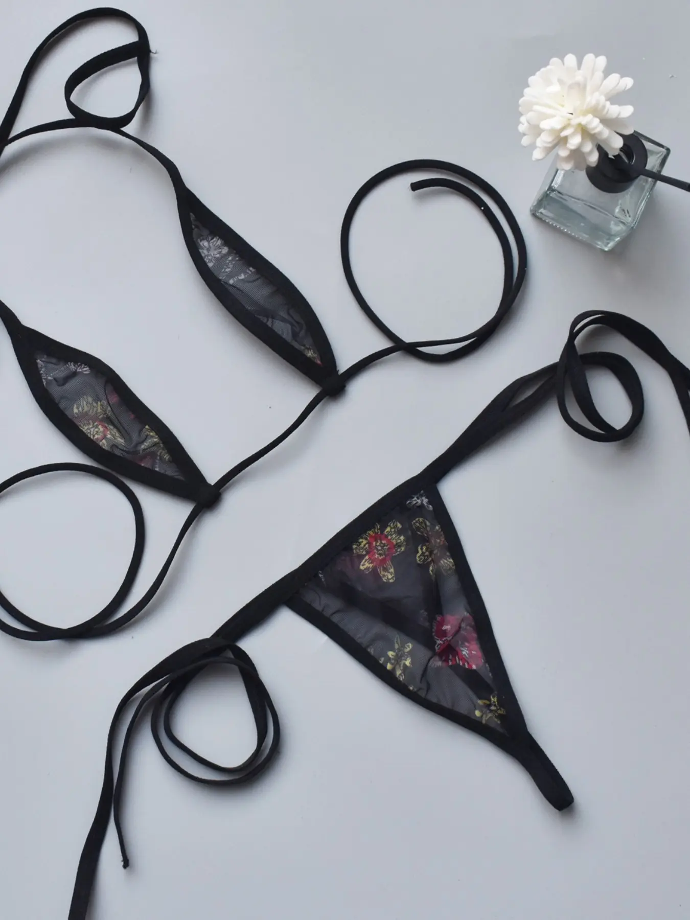 Women's Bikini Set Three-Piece Transparent Tie Mini Suit Sexy Underwear, Plunging Thong Design, Adjustable Bikini Top, Perfect Gift for Girlfriend