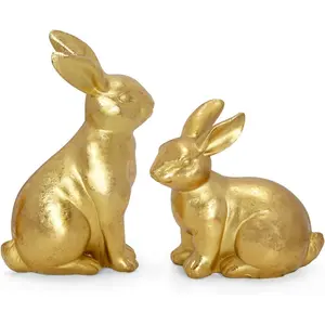 Easter Bunny Decor Set of 2, Metallic   Statues Spring  Decor Bunny Figurines,  Farmhouse Table Centerpiece Indoor Easter Decorations for Mantel Shelf Entryway Table