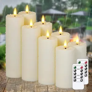 8 count  Plastic Flameless 2.2" x4" 4" 5" 5" 6" 6" 7" 7" Flickering  Candles with Remote and Timer, Outdoor LED  Operated Warm Light Long Lasting 600 Hrs