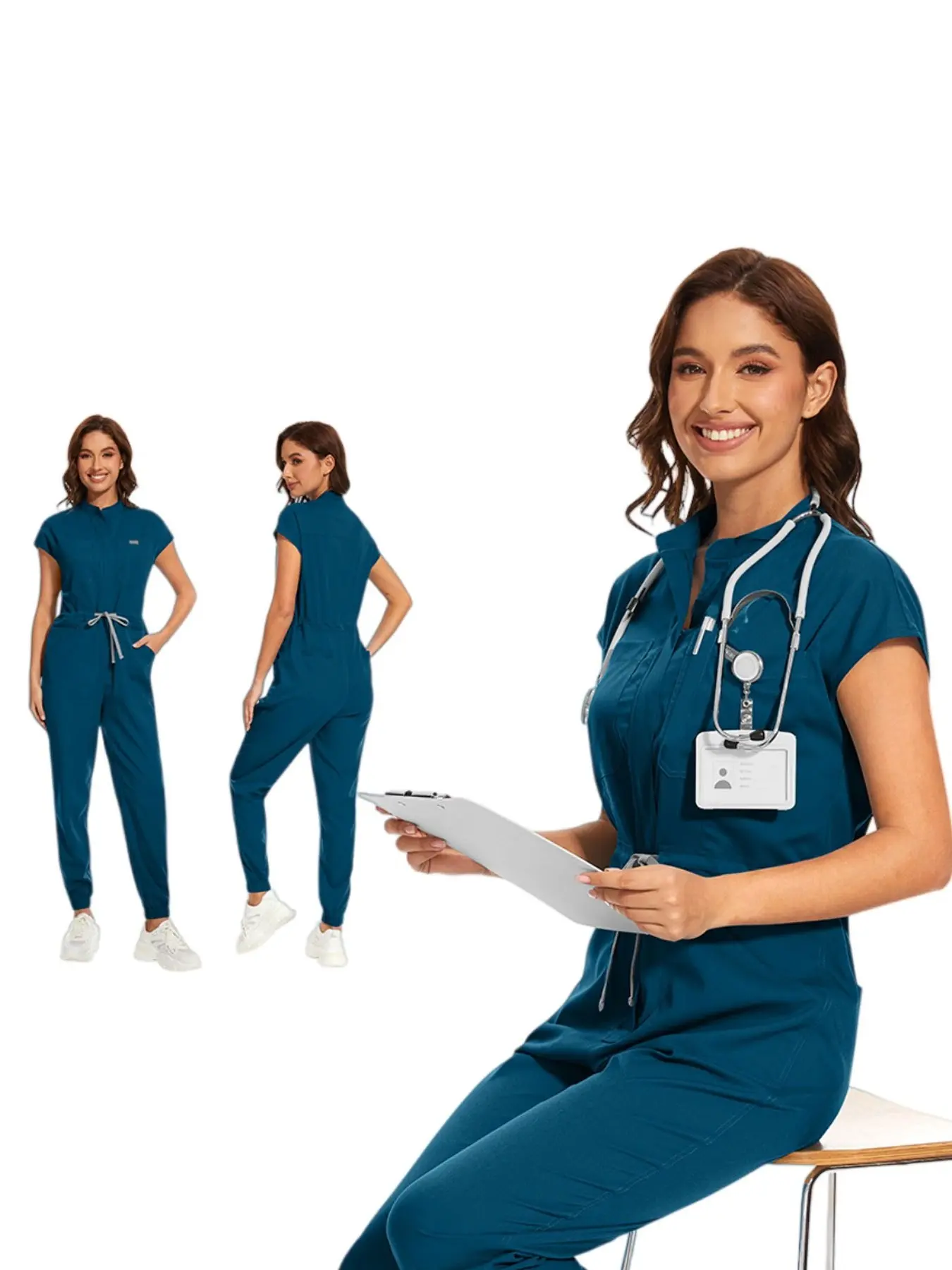 Slim Fit Casual Sleeveless Stand Collar Scrub Jumpsuit Nurse Outfit High Quality Work Uniform For Hospital Nurse Doctor Beauty Salon Workwear