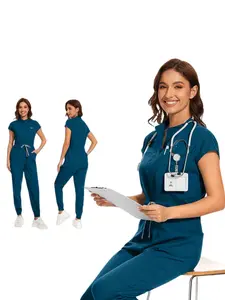 Slim Fit Sleeveless Stand Collar Scrub Jumpsuit High Quality Work Uniform For Hospital Nurse Doctor Beauty Salon