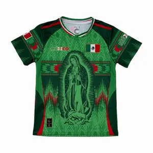 México Jersey Virgencita on The Back Green Color Authentic Mexican Team Apparel Slim-Fitting Soccer Shirt for Fans