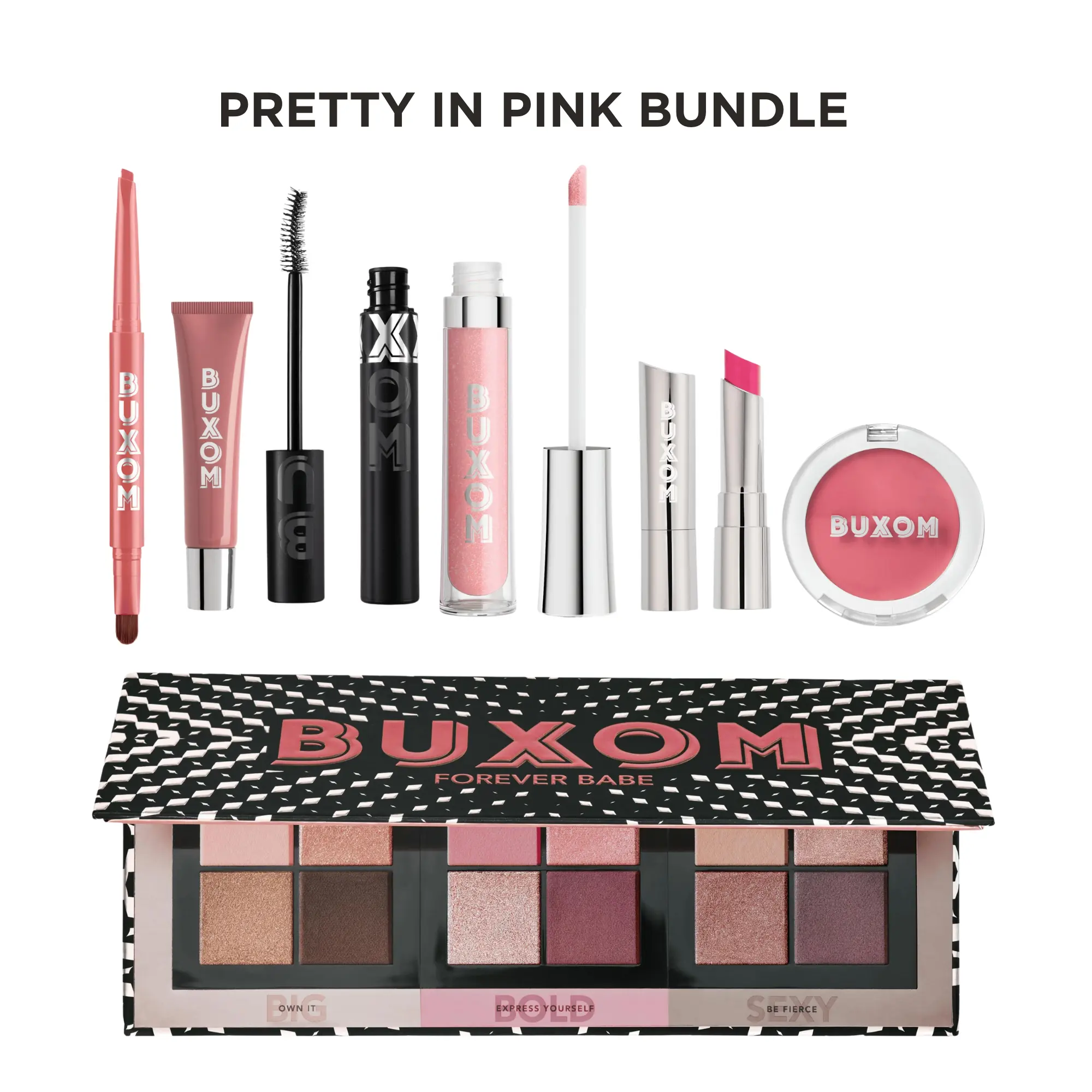 Buxom's Pretty in Pink Bundle - Fan Favorite Pinks Bundle with  Eyeshadow, Lip Glosses, Lip Liner, Mascara