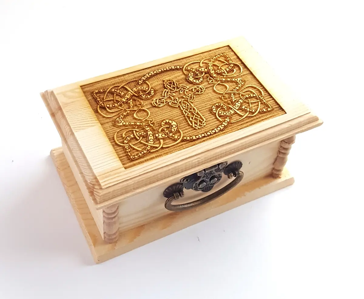 Celtic Cross Engraved Wooden Box