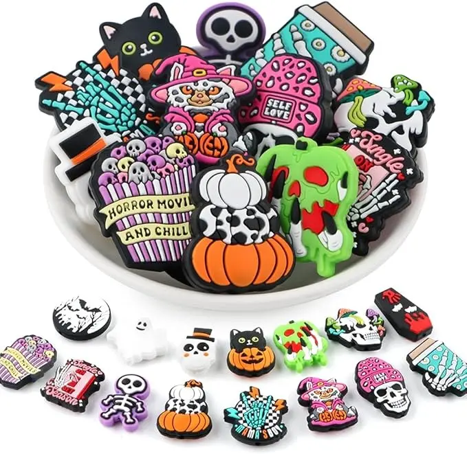 15Pcs Silicone Focal Beads for Pens, Character Silicone Beads for Keychain Making, Lanyard Making DIY Handicraft(Ghost)
