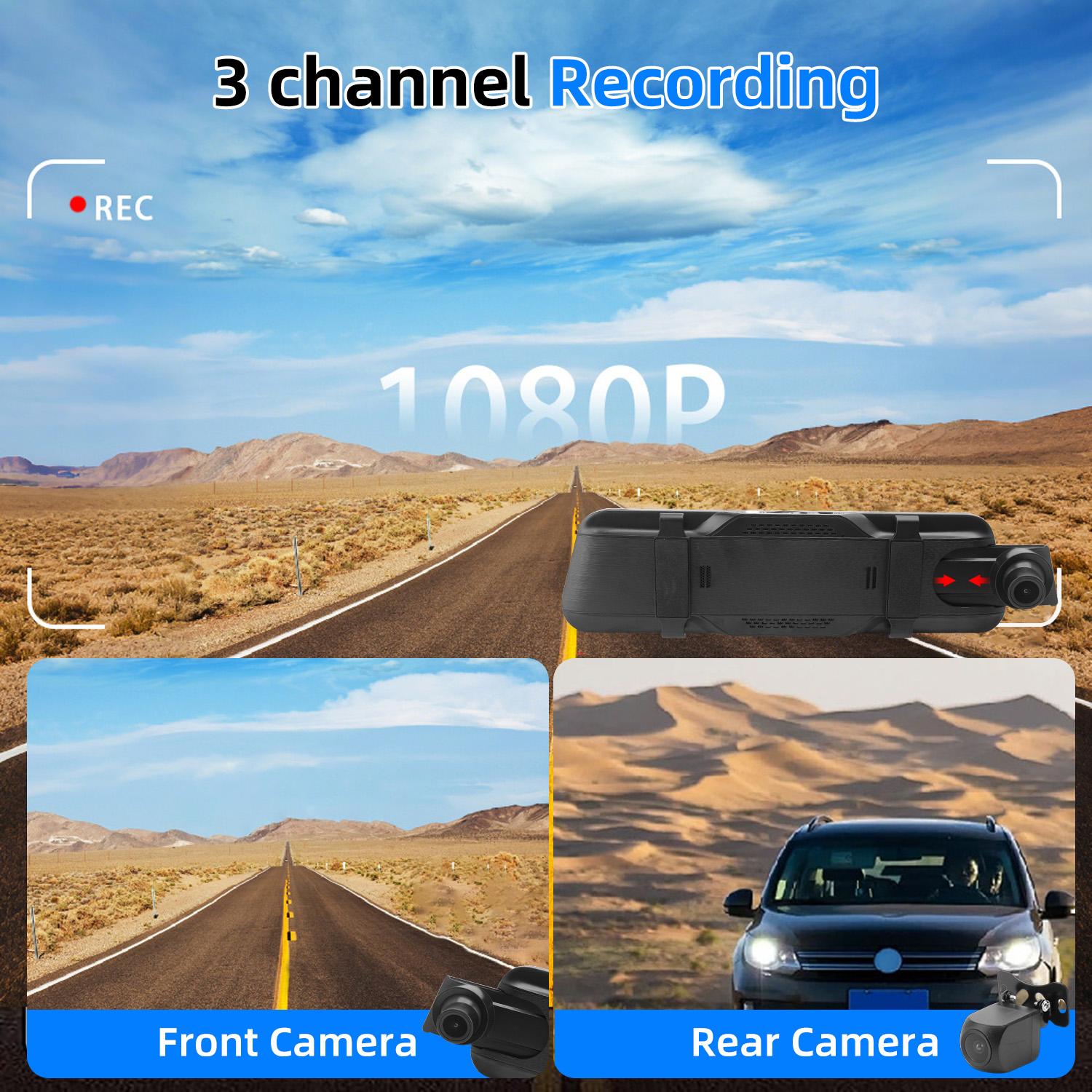 10" Mirror Dash Cam Front and Rear, 1080P Touch Screen Rearview Dual Camera for Car, Waterproof Backup Camera with Night Vision, Parking Assist & G-Sensor