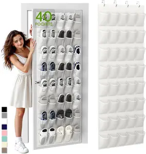 Over the Door Shoe Organizer with 40 Large Breathable Mesh Pockets, Space Saving Shoe Holder, Hanging Shoe Rack for Entryway Bedroom Closet Storage (White, 40 Pockets)