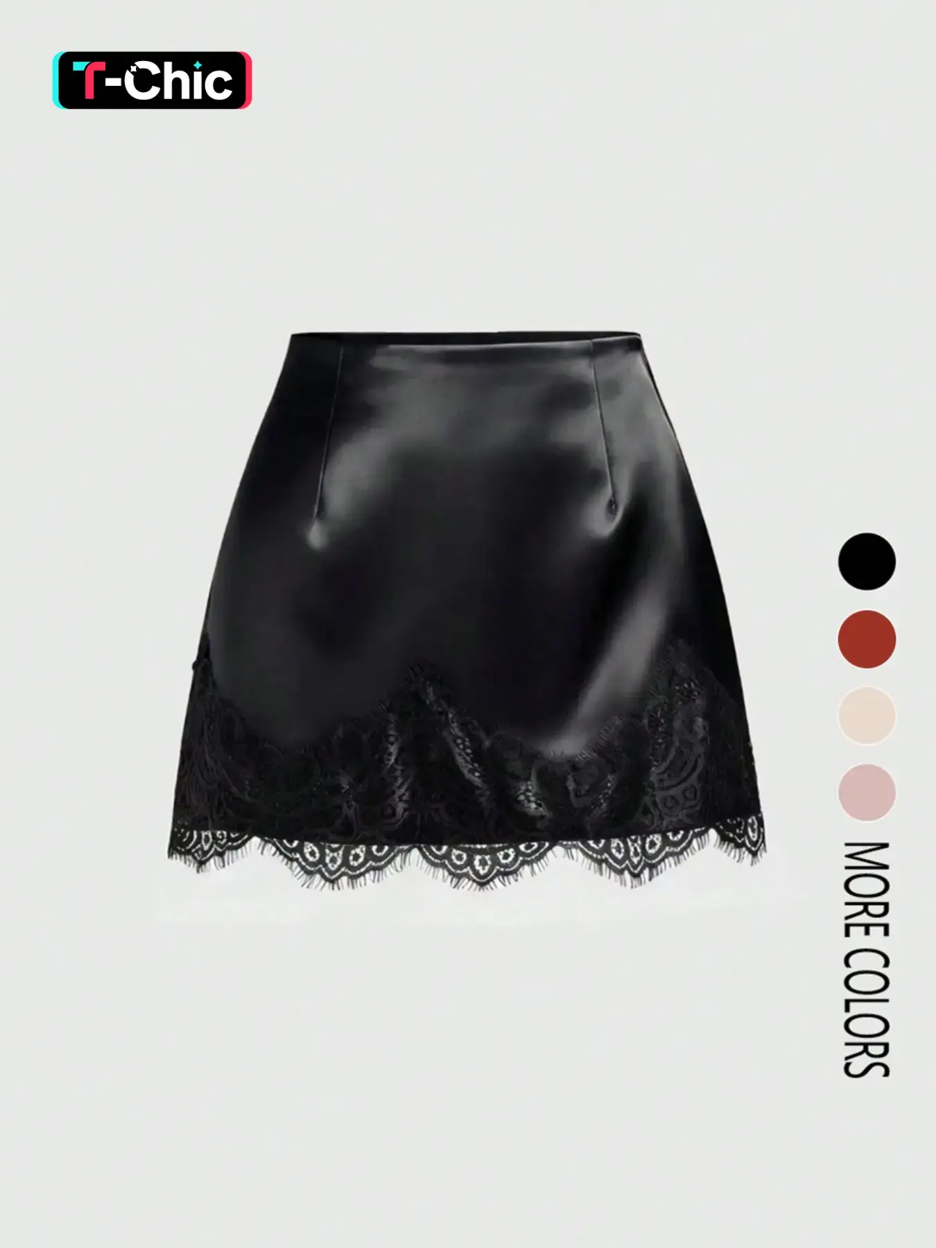 Women's Elegant Satin Lace-Trim Patchwork Short Skirt, Mini Skirt, Stylish Bodycon Skirt, Stylish & Comfortable Fashion Bottom, Perfect for Daily Commuting, Womenswear