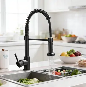 Black Kitchen Faucet with Pull Down Sprayer Commercial Single Handle Classic Spring Pull Out Kitchen Sink Faucet 1 Hole Dual Functionfor Pot Filler Farmhouse Camper Bar Laundry Room