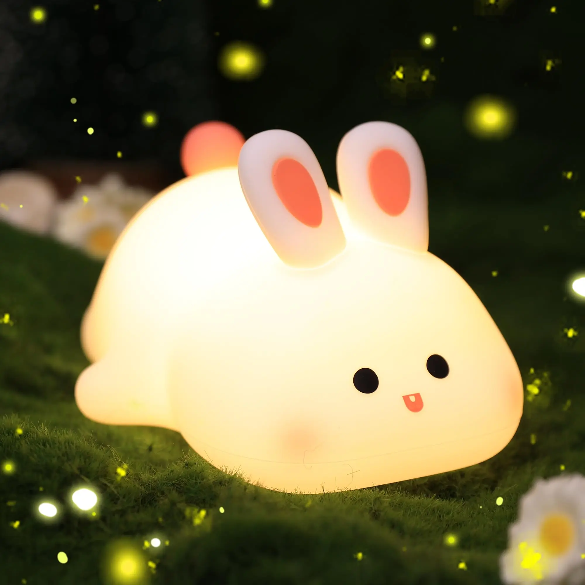 Cute Bunny LED Night Light, Soft Silicone Touch Control Lamp, Kawaii Bedroom & Bedside Decor, Gift for Kids, Teens, Women – Perfect Birthday & Christmas Gift Battery Lamp