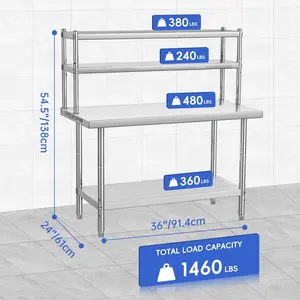 Garvee 4-Tier Stainless Steel Kitchen Work Table with Hooks - Utility Table Heavy Duty Commercial Prep Workbench, Adjustable Shelves NSF Metal Storage Rack for Restaurant Home Bakery