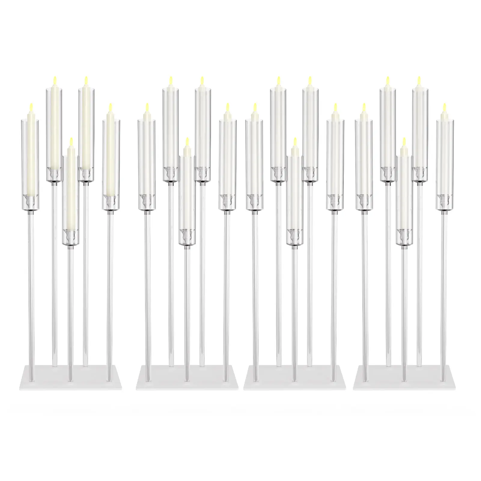 4/8Pcs Acrylic Candelabra Set with 5-Arm, Clear Wedding Party Centerpiece for 0.87" Flicker LED Candles, Enhance Festive Atmosphere Table Decor for Romantic Dinner Special Events