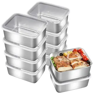 Stainless Steel Food Storage Container with Lid, 4/8 Counts Reusable Food Storage Box, Food Storage Container for Outdoor Camping, Home Party, Office and School,   Kitchen Gadgets