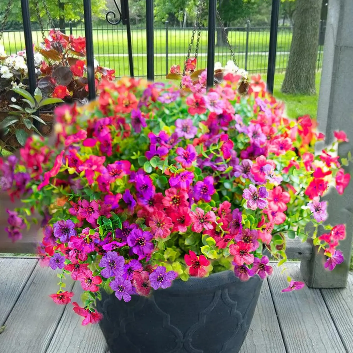12 Bundles Artificial Flowers for Outdoors, UV Resistant Fake Outdoor Flowers No Fade Faux Outdoor Flowers Plants for Garden Porch Window Box Pot Planters Decor (Fuchsia+Rose Red) Decoration Items Decorations Supplies