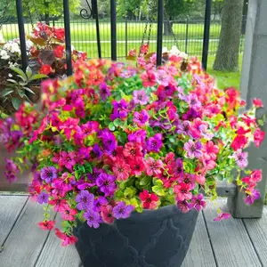 12 Bundles Artificial Flowers for Outdoors, UV Resistant Fake Outdoor Flowers No Fade Faux Outdoor Flowers Plants for Garden Porch Window Box Pot Planters Decor (Fuchsia+Rose Red) Decoration Items Decorations Supplies