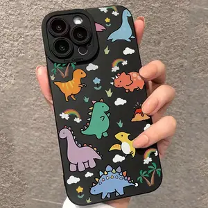 1 Piece Colorful Dinosaur Trendy Pattern Full Coverage Black TPU Phone Case, Suitable for iPhone 17 Air/16 Plus/15 Pro Max/14 Pro/13/12/11/XS Max/X Phone Case, Ideal Gift for Family, Friends, Lovers, Girlfriends, Best Choice for Holiday Gifts MS98