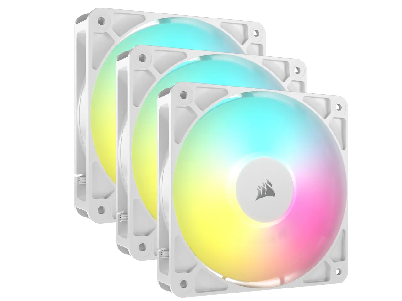 CORSAIR RS120 ARGB PWM 120mm Fans Triple Pack - White - Simplified Control - Daisy-Chain 4-Pin PWM and +5V ARGB Connections - Concentrated AirGuide Cooling - Magnetic Dome Bearing