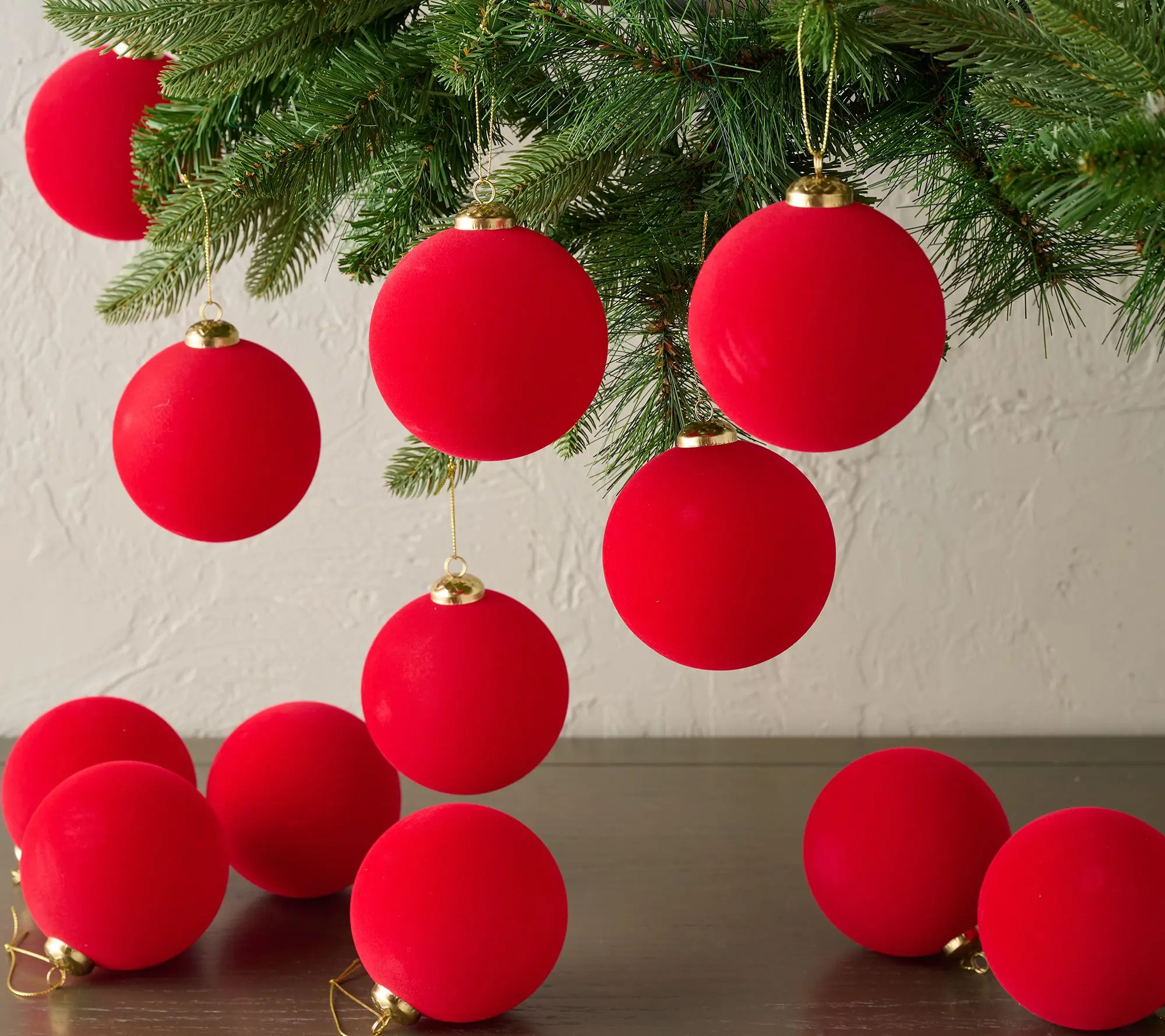 Set of 12 Flocked Ball Ornaments by Valerie
