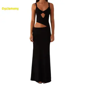 Women Slip Dress, Sleeveless V-neck Backless Hollowed Swing Dress Summer Long Dress for Cocktail Party summer outfits Formal birthday dress