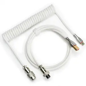 Braided Keyboard Cables 1.5m Coiled Type-C to USB with Detachable Aviator Connector.for Gaming Keyboard/Tablet (White)