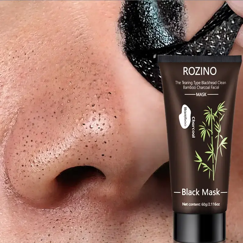 【2 pcs】ROZINO Bamboo Charcoal Facial Mask 60g - Blackhead Clean Pore Cleansing Purifying Exfoliating Super Moisture Peel Skincare for Radiance Hydration - Outdoorfun Gentle, 2.1 oz