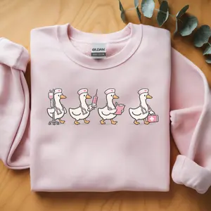 Cute Nurse Duck Sweatshirt, Funny RN Gift, Cartoon Nurse Crewneck, CNA Nursing Student Shirt, Medical Worker Top