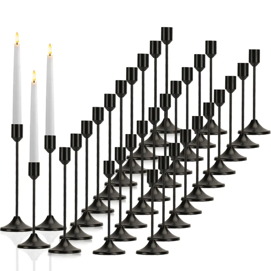 Matte Black Metal Taper Candle Holders Set (12/30 Pcs) - Modern Decorative Table Centerpieces for Wedding, Living Room Decor, Home Supplies, Living Room Decorations