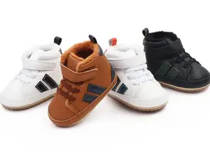 Baby Boys High Top Ankle Soft Sole Plush Sneakers, Newborn Infant First Walkers Shoes