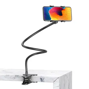 Gooseneck Bed Phone Holder, Flexible Long Arm Clip On Phone Holder for Bed, Desk, Headboard, Bedside, 360 Adjustable Cell Phone Clamp Mount Stand, All 4-7" Cellphone