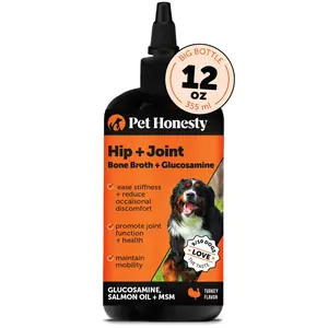 Pet Honesty Hip and Joint Liquid Supplement with Glucosamine, Chondroitin and Wild Alaskan Salmon Oil, Mobility Support for Dogs - Turkey 12oz