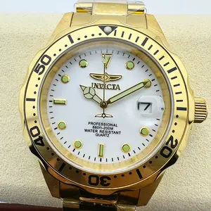 Invicta Men's Pro Diver Quartz Watch with White Dial Yellow Gold Bracelet Water Resistant 100M Luxury