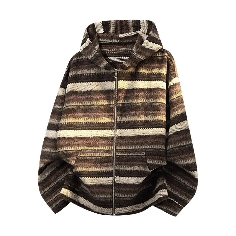Men's Autumn Striped Couple Long Sleeve Knit Cardigan, Vintage Trendy Brand High Street Warm Fleece Hoodie, Braided Stripe Fleece Hooded Knit Shirt, Loose Casual Men's Trendy Versatile Sweater Jacket, Couple Cardigan, Zipper Fleece Hoodie Sweater Jacket,