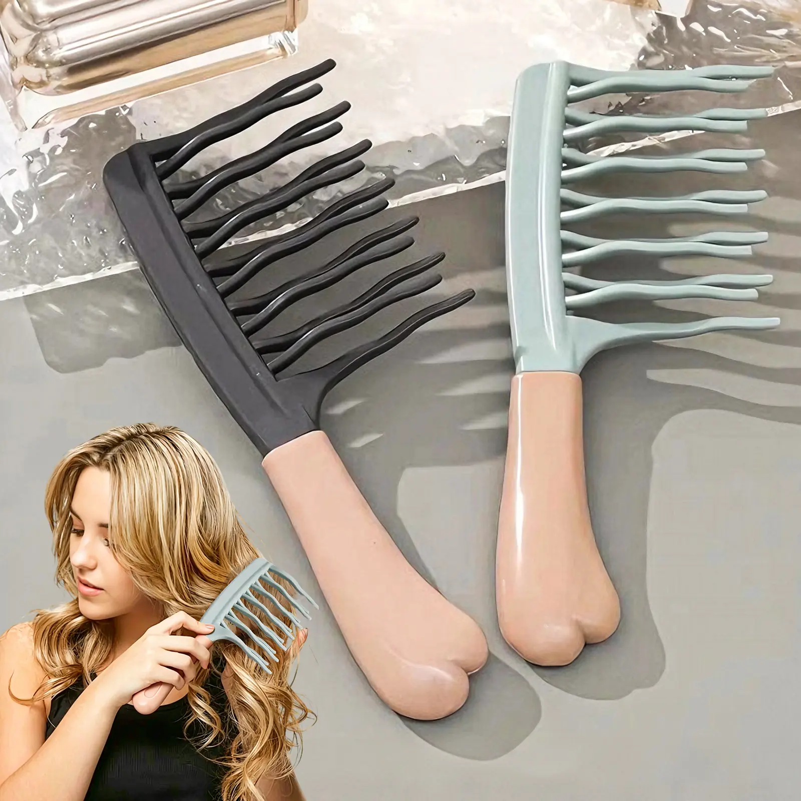 1pc Double-Wide-Tooth Curl Brush - Durable ABS Hairdressing Comb for Adults, Ideal for Long Curl Care & Bouncy Styles, Home Detangling & Massage Hair Care Tool