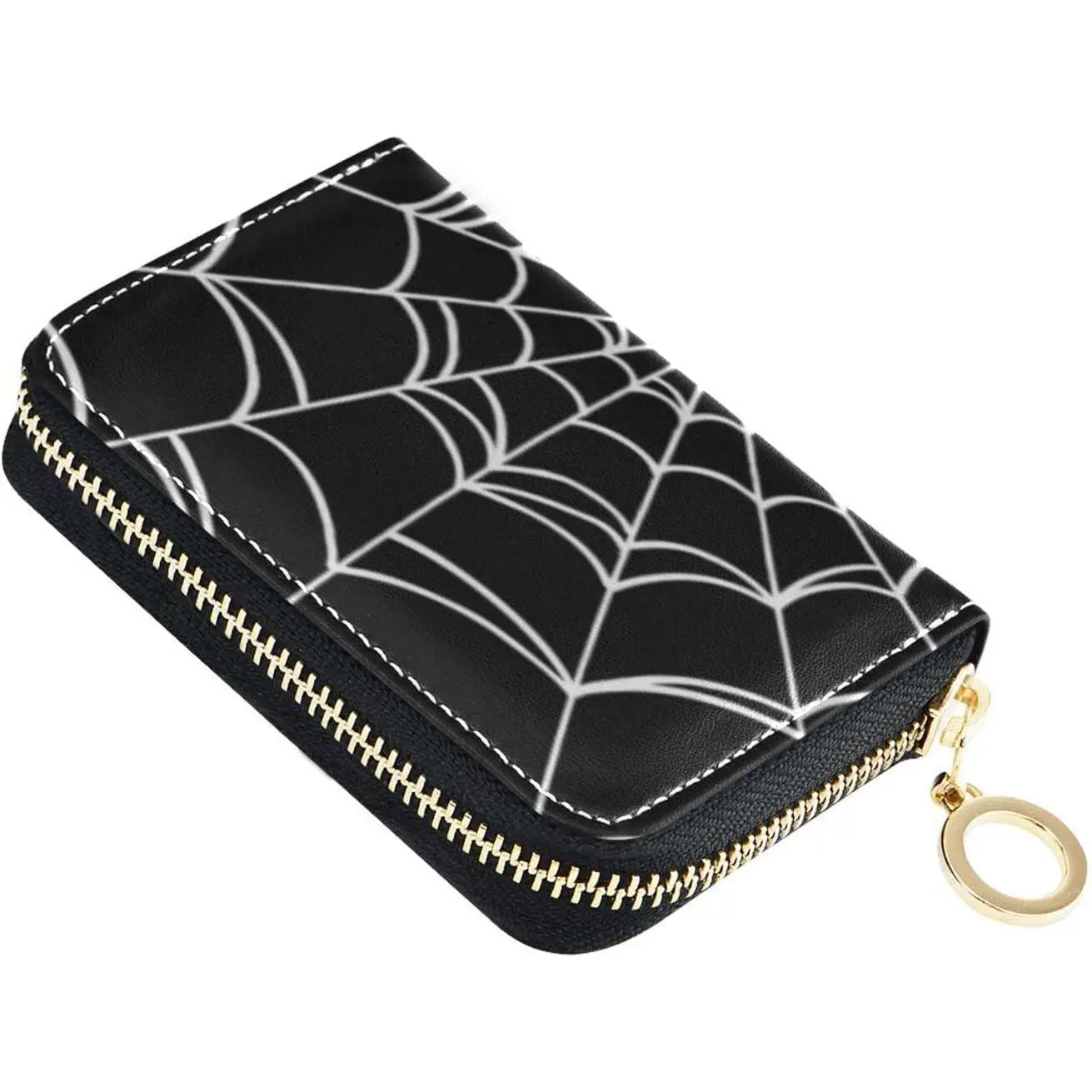 Spider Web RFID Credit Card Holder Wallets Accordion for Women Leather Zipper Card Case Accordion Wallet for Ladies Girls