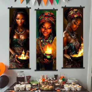 3-Piece African Traditional Clothing & Flame Art Poster Set, Artistic Modern Living Room Decor, Waterproof Wall Art for Hallway & Bedroom