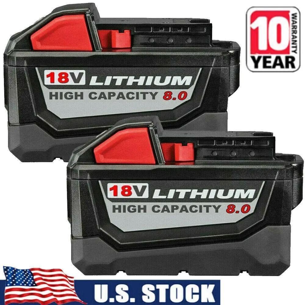 2-Pack 8.0 AH Lithium-Ion Replacement Cordless Tool Batteries with Cells, High-Quality Extended Capacity for Milwaukee M18 48-11-1860, Cordless Tool Battery, Replacement Battery