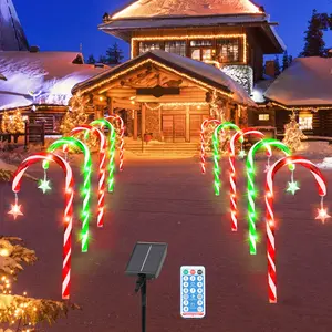Set of 10 Solar Christmas Candy Cane Lights with Remote, 8 Lighting Modes, Solar Path Lights for Outdoor Christmas Decoration, Perfect for Parties, Patios, Landscapes, and Lawn Decoration