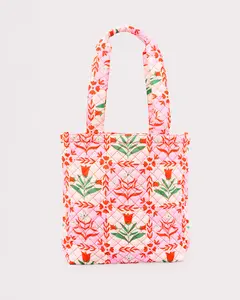 Quilted Tote - Pink Tile Floral