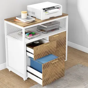 LITTLE TREE Modern File Cabinet with Drawers for Letter-Sized File and Door, lateral Filing Cabinet Printer Stand with Storage Shelves and with Rolling Caster for Home Office