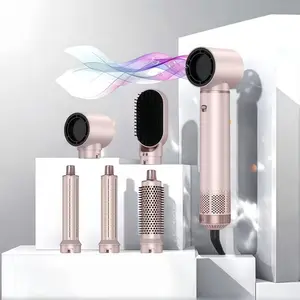Five-In-One Hair Styling Comb Hair Dryer, Air Curling Wand, Multistyler Styler, 3-Temperature Settings, Volumizing, Straightening, Curling, Hair Straightener And Curler, 100-120v, Us Plug, Heated Comb Straightener