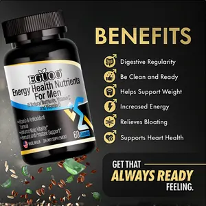 EGUOO Men's Dietary Energy wellness supplements - 60 capsules (1 Bottle) - Ashwagandha - Vitamin C and Vitamin D3 - Vegan - Gluten-free - Sugar  free